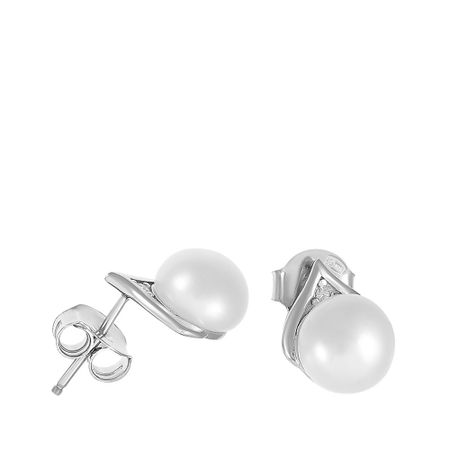 Серьги-пусеты из серебра с жемчугом и фианитами