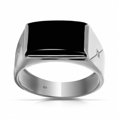 Кольцо-печатка из серебра с ониксом и фианитами