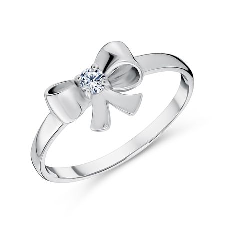 Серебряное кольцо Бант с фианитом и родированием