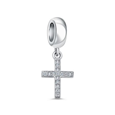 Серебряный шарм Крест с фианитами и родированием