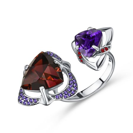 Серебряное кольцо с гранатом и аметистом