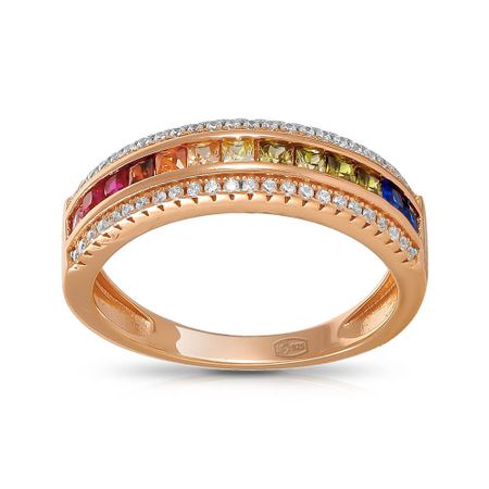 Серебряное кольцо со шпинелью и рубинами с фианитами