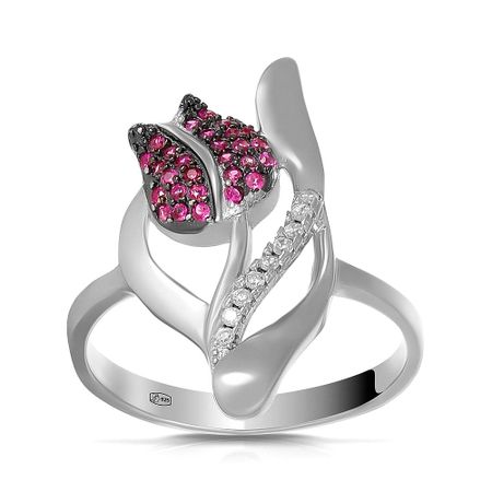 Кольцо Цветок из серебра с фианитами