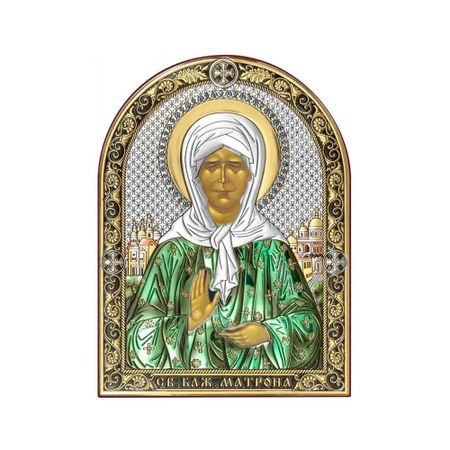 Икона Матрона Московская с ламинацией и серебром 6.2x8.4 см