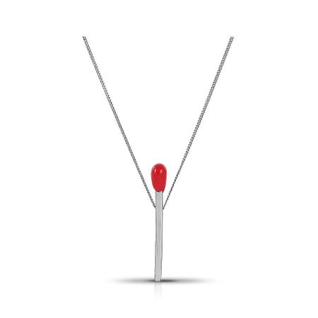 Серебряное колье Спичка с эмалью и родированием