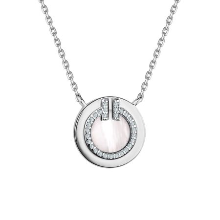 Серебряное колье с перламутром и фианитами с родированием