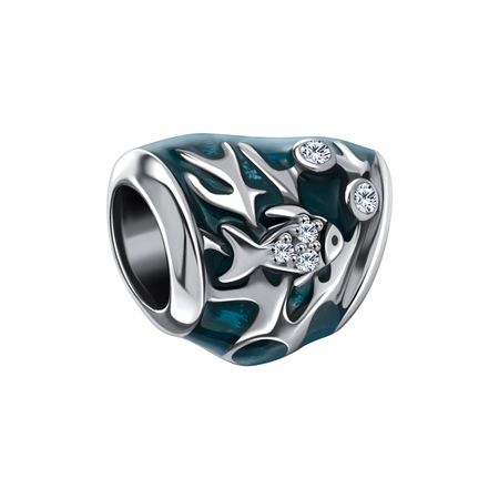 Серебряный шарм с эмалью и фианитами с родированием