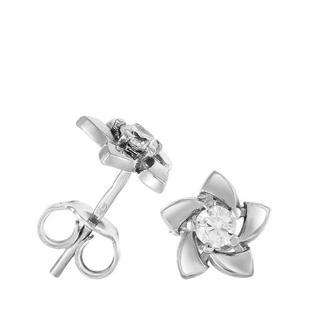 Серьги-пусеты Цветок из серебра с фианитами