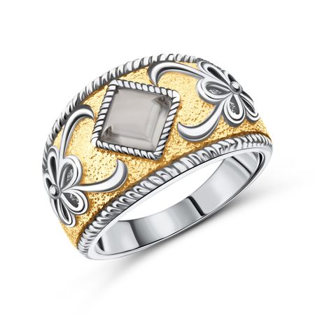 Серебряное кольцо с раухтопазом и позолотой с родированием