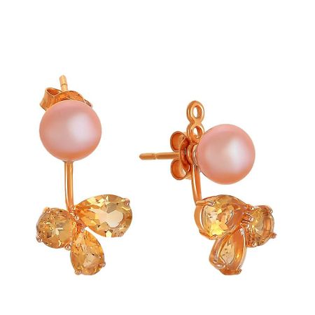 Серьги-пусеты TALANT из золота с жемчугом и цитринами