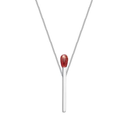 Серебряное колье Спичка с эмалью и родированием