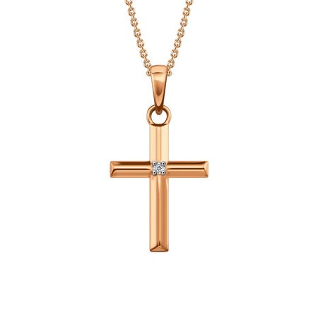 Золотая подвеска Крест с бриллиантом