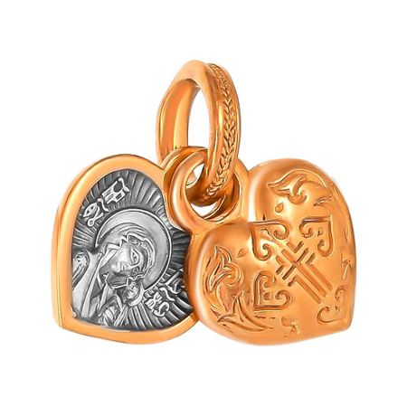 Серебряный образок Казанская Божья Матерь с позолотой и чернением