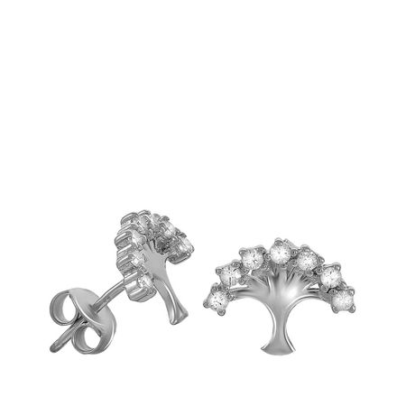 Серьги-пусеты Дерево из серебра с фианитами хру ное денежное дерево