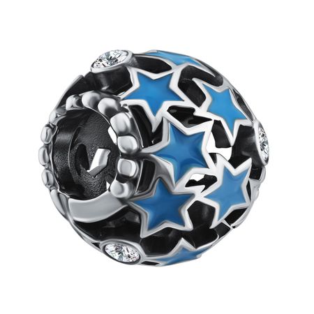Серебряный шарм Звезды с эмалью и фианитами с родированием