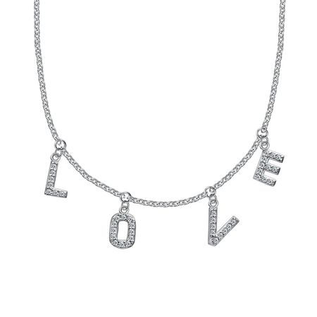Серебряное колье Love с фианитами и родированием