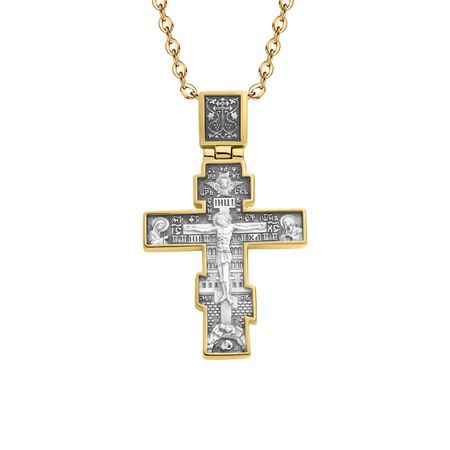 Серебряная подвеска Крест Да Воскреснет Бог с позолотой и чернением