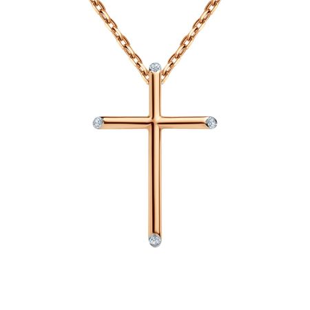 Золотая подвеска Крест с бриллиантами и родированием