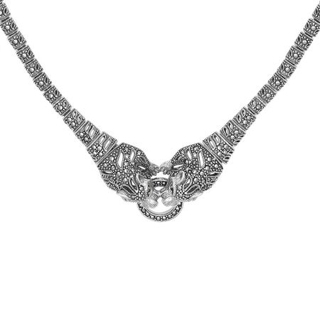 Серебряное колье с гранатом и марказитами