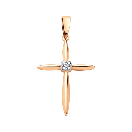 Золотая подвеска Крест с бриллиантами