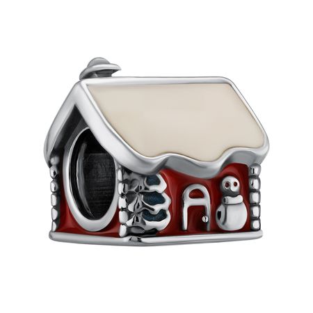 Серебряный шарм Домик с эмалью и чернением