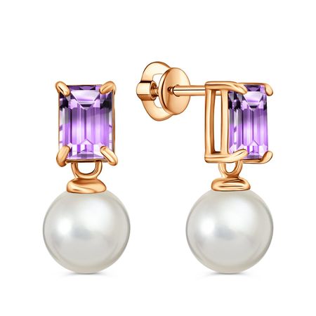 Золотые серьги с жемчугом и аметистами