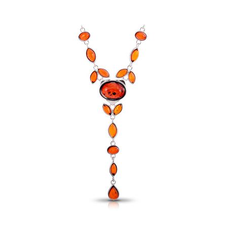 Серебряное колье с янтарем и родированием