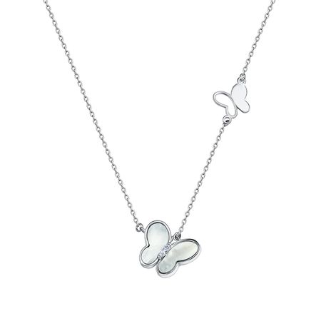 Серебряное колье с перламутром и фианитом с родированием