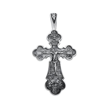 Серебряный крест Покров Божией Матери с платинированием