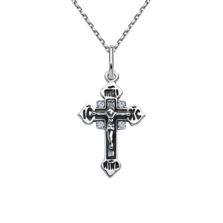 Серебряный крест с фианитами и чернением