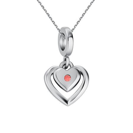 Серебряный шарм Сердце с фианитом и родированием