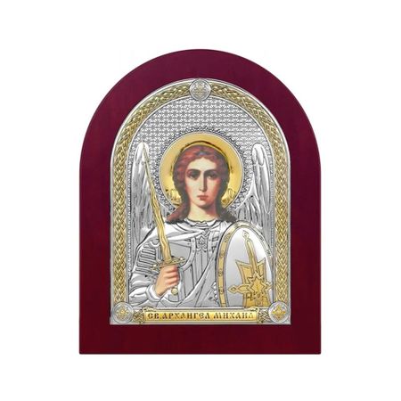 Икона Михаил Архангел с ламинацией и серебром 8.5x10.2 см
