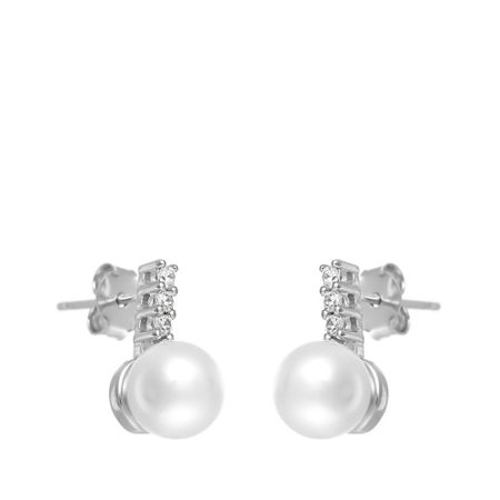 Серебряные серьги с жемчугом и фианитами с родированием