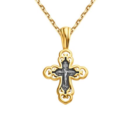 Серебряный крест Спаси и Сохрани с позолотой и чернением