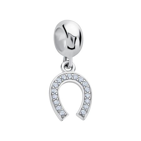 Серебряный шарм Подкова с фианитами и родированием