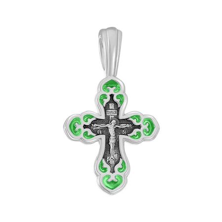 Серебряный крест Спаси и Сохрани с эмалью и чернением