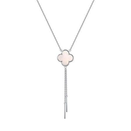 Серебряное колье Клевер с перламутром и родированием