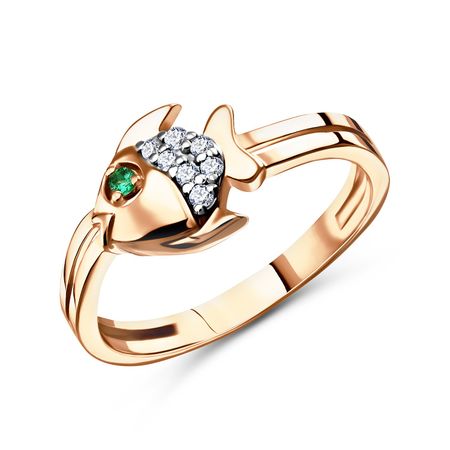 Серебряное кольцо Рыба с алпанитом и фианитами с позолотой и родированием