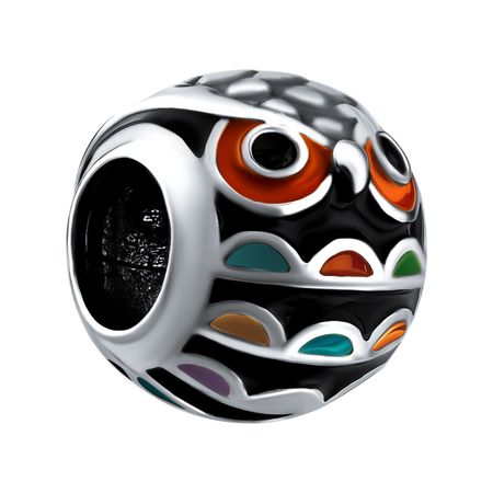 Серебряный шарм Сова с эмалью и чернением