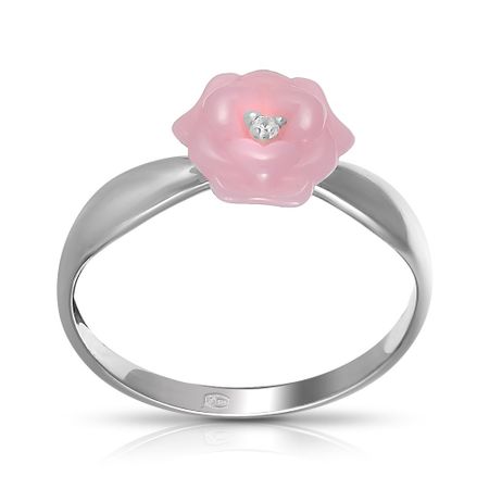 Кольцо Цветок из серебра с керамикой и фианитом