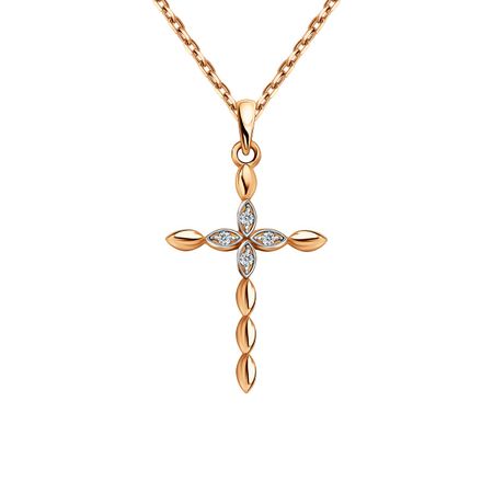 Золотая подвеска Крест с бриллиантами