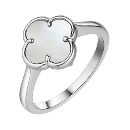 Серебряное кольцо Клевер с перламутром и родированием
