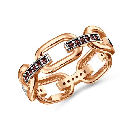 Серебряное кольцо с фианитами и позолотой с черным родированием