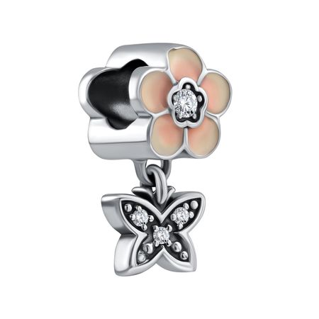 Подвеска-шарм TALANT Цветок и бабочка из серебра с эмалью и фианитами
