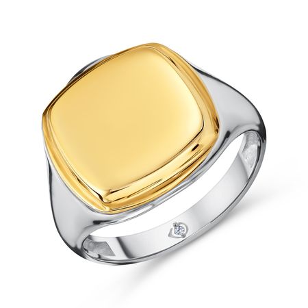 Серебряная печатка с бриллиантом и позолотой с родированием