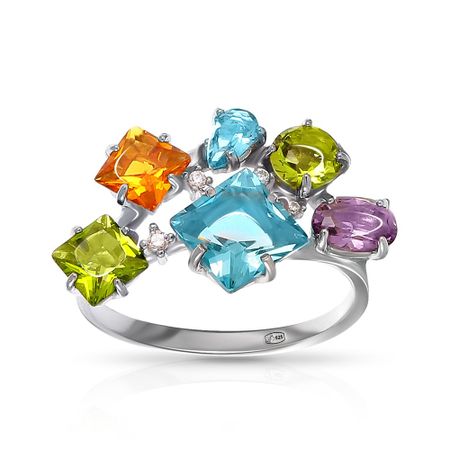 Кольцо из серебра с самоцветами и фианитами