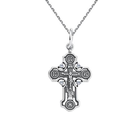 Серебряный крест с фианитами и чернением