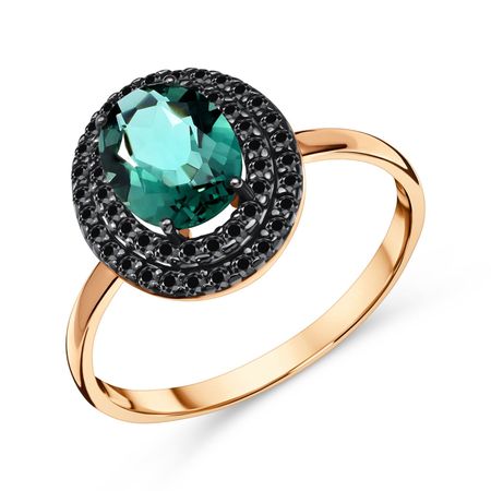 Золотое кольцо с празиолитом и фианитами с черным родированием