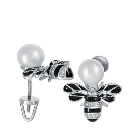 Серебряные серьги Пчела с жемчугом и эмалью с фианитами октавио пинтос как спит пчела удивительные факты о животных и их суперспособностях