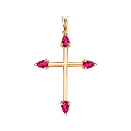 Золотая подвеска Крест с топазами Pink